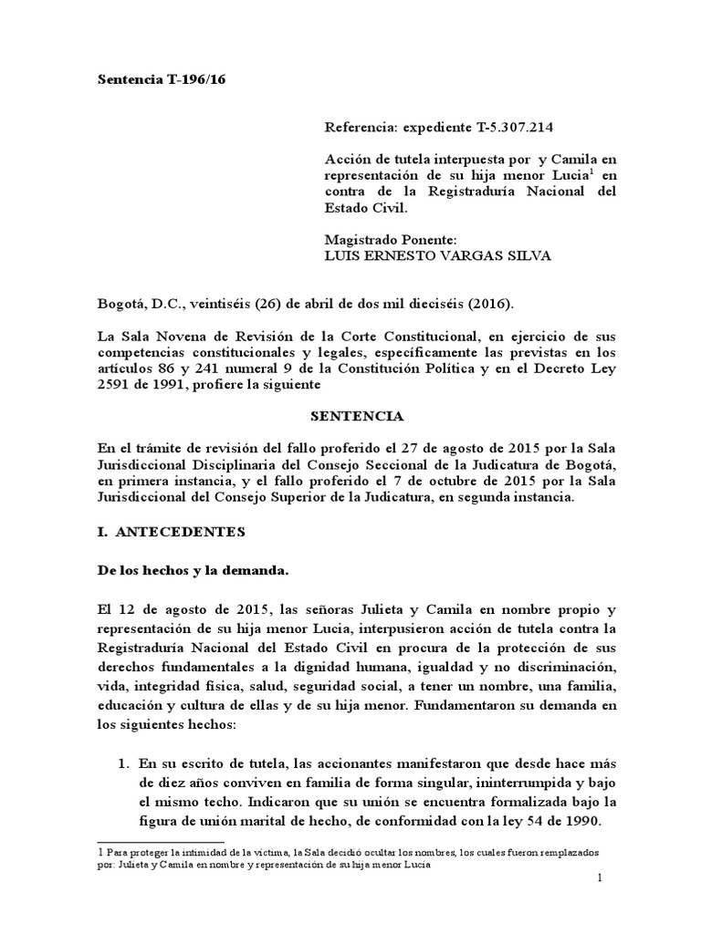 Sentencia T-196/16 | PDF | Familia | Adopción