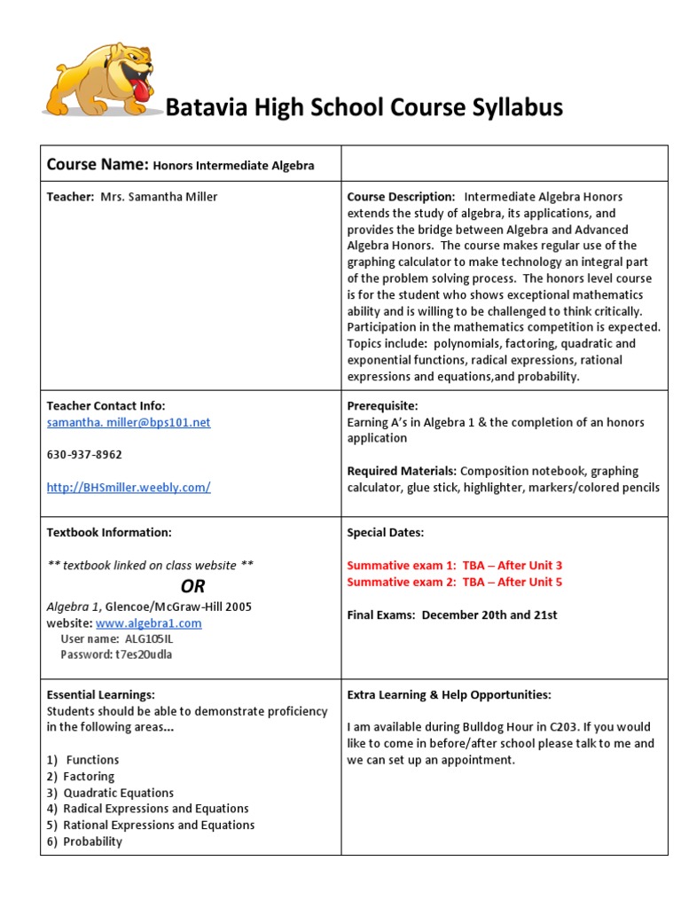 Honors Algebra Course Guide | PDF | Academic Dishonesty | Test (Assessment)