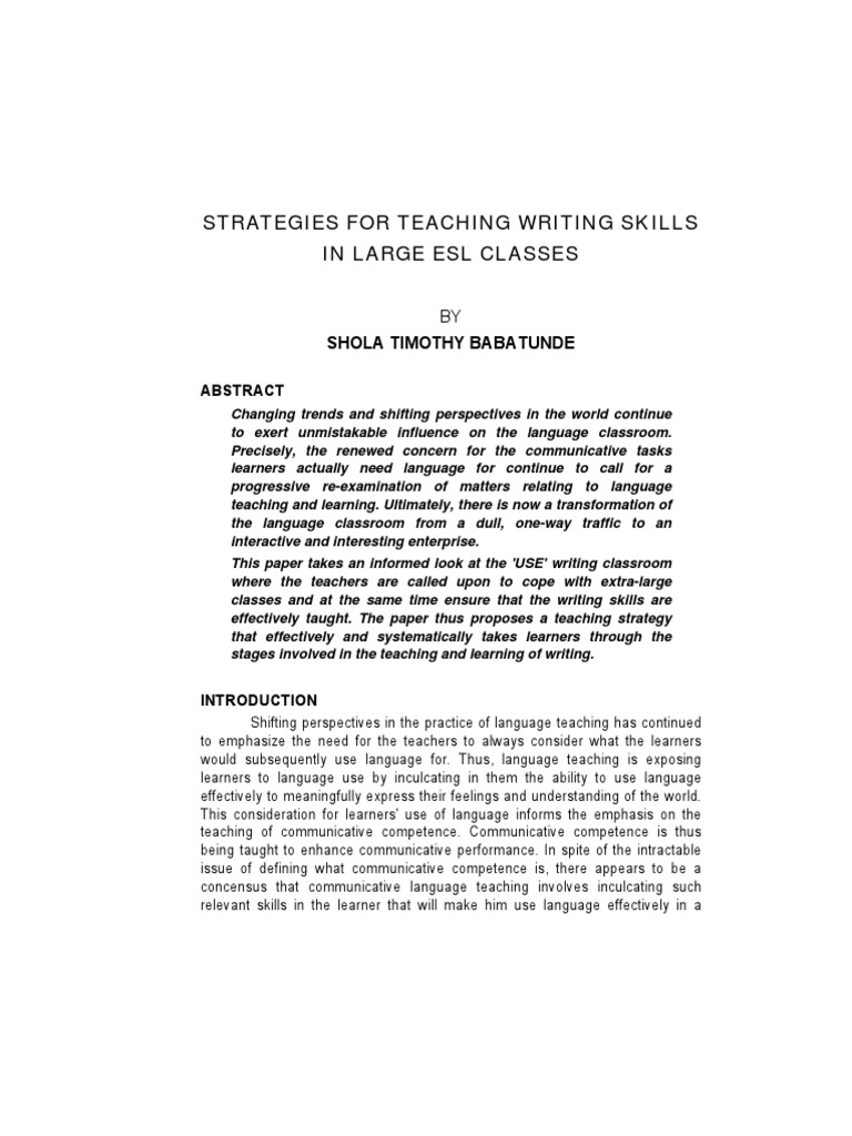 Teaching Writing in Large ESL Classes | PDF