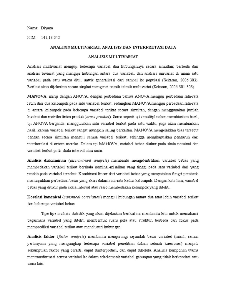 Analisis Multivariat Analisis Dan Interpretasi Data
