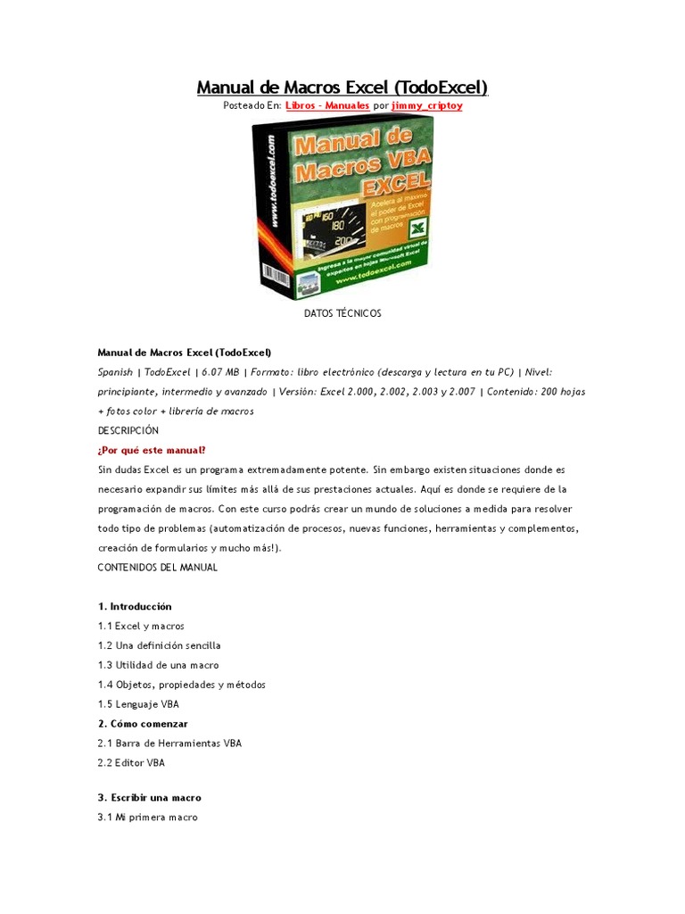 Manual de Macros en Excel | PDF | Macro (informática) | Microsoft Excel