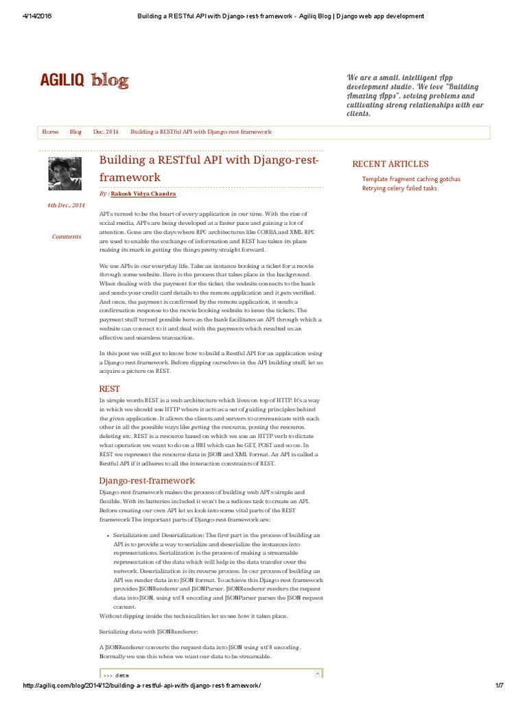 Building A RESTful API With Django-Rest-Framework - Agiliq Blog ...