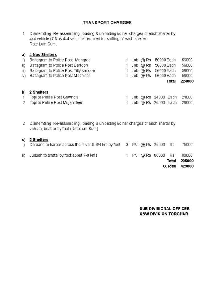 Transport and Construction Cost Estimate | PDF