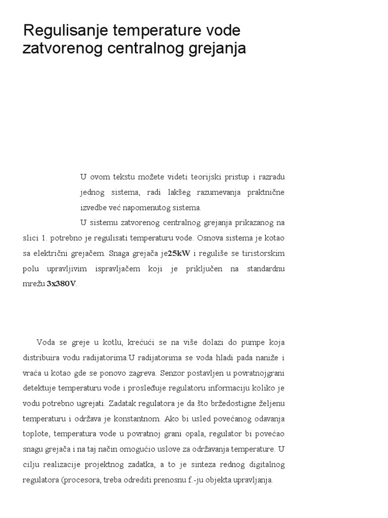 Regulisanje Temperature Vode Zatvorenog Centralnog Grejanja PDF | PDF
