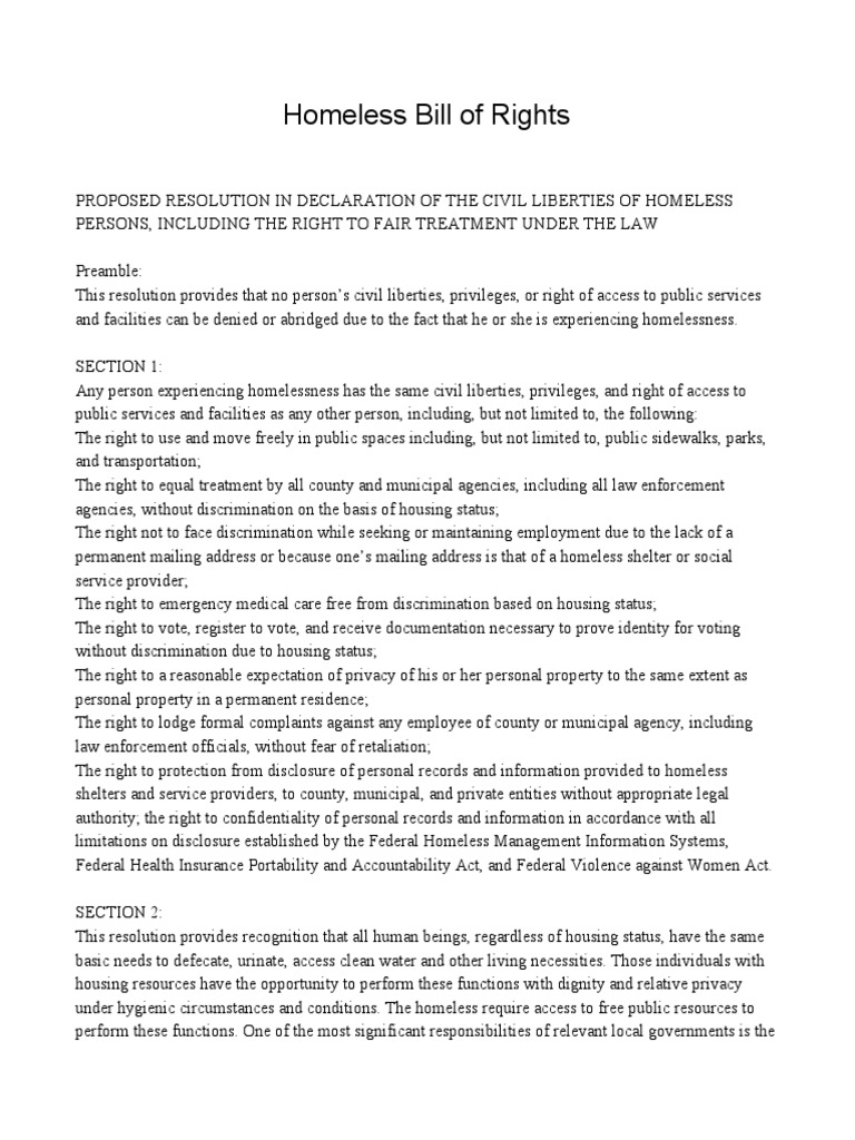 Homeless Bill of Rights | Download Free PDF | Civil Liberties ...