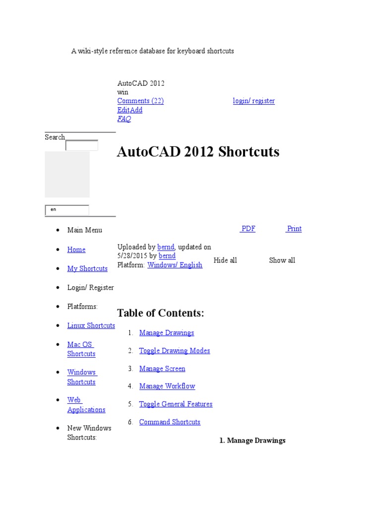 Autocad 2012 Shortcuts: Table of Contents | PDF | 3 D Computer Graphics ...