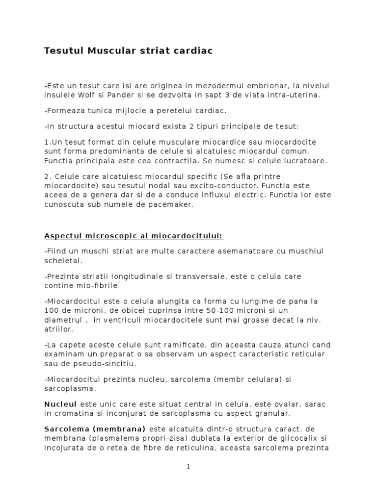 Histologie 1 Curs 10) Tesutul Muscular Striat Cardiac | PDF