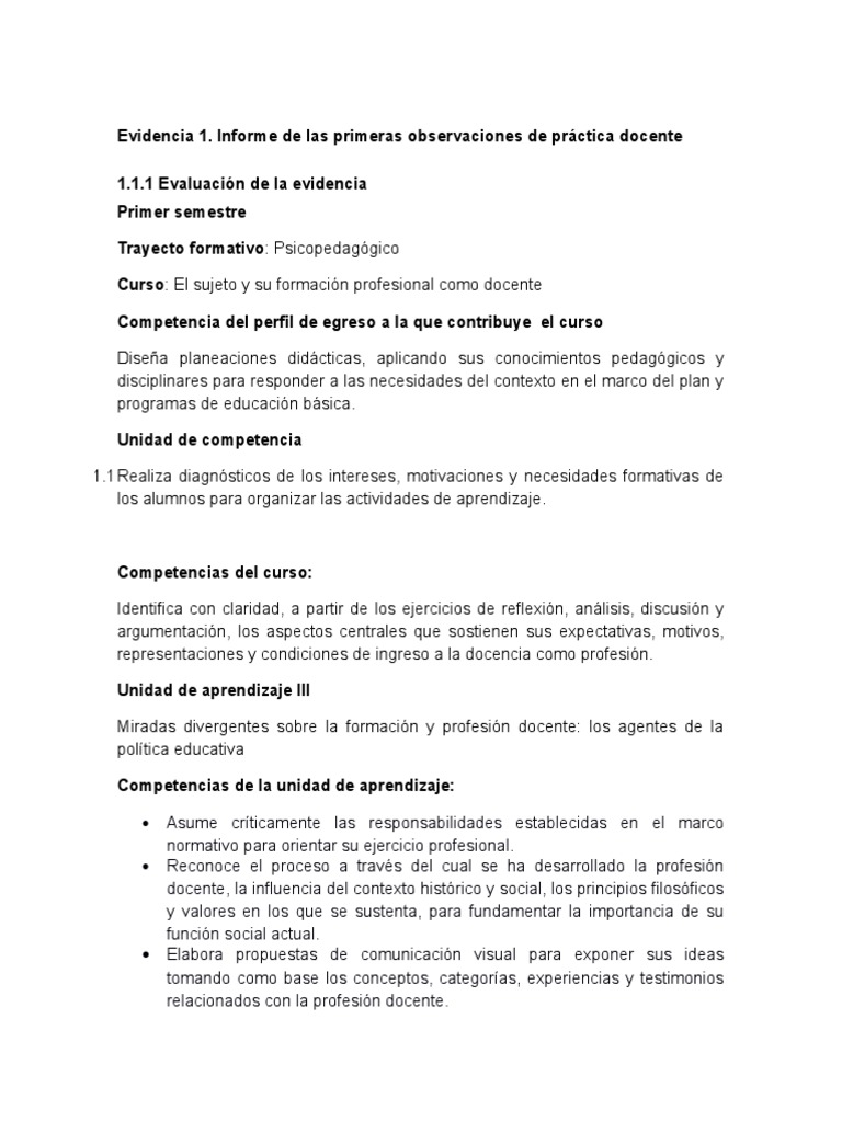 Informe De Observación Evidencia Aprendizaje