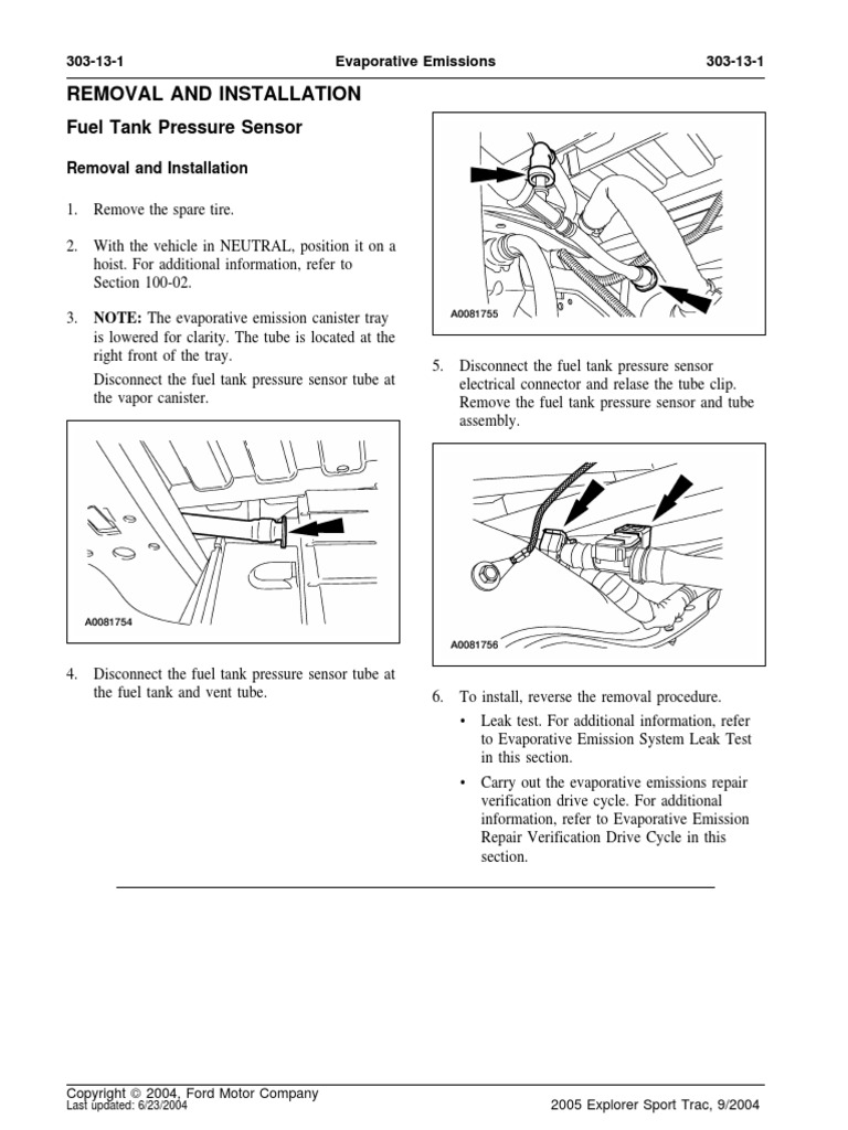 Fuel Tank Pressure Sensor Removal and Installation | PDF
