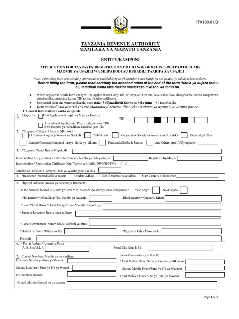 Fomu Ya Tin Number Kampuni Address (Geography) Government Finances