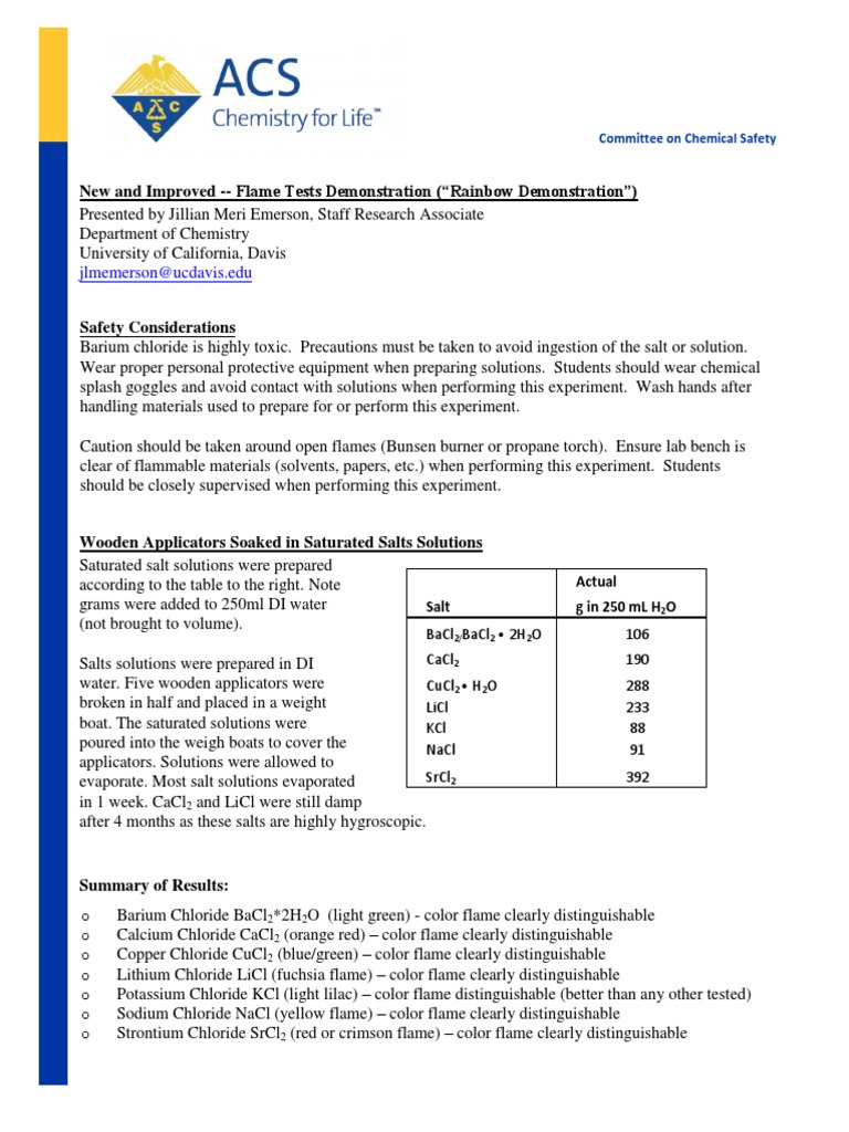 New and Improved Flame Tests Demonstration ("Rainbow Demonstration