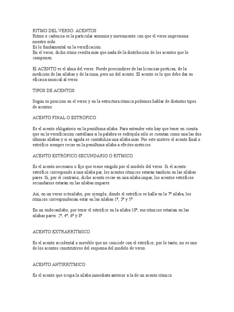 Ritmo y Acentos en el Verso | PDF | Metro (poesía) | Recursos poéticos