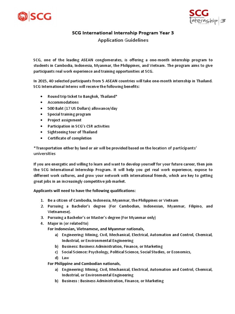 SCG International Internship 2015 Guide | PDF