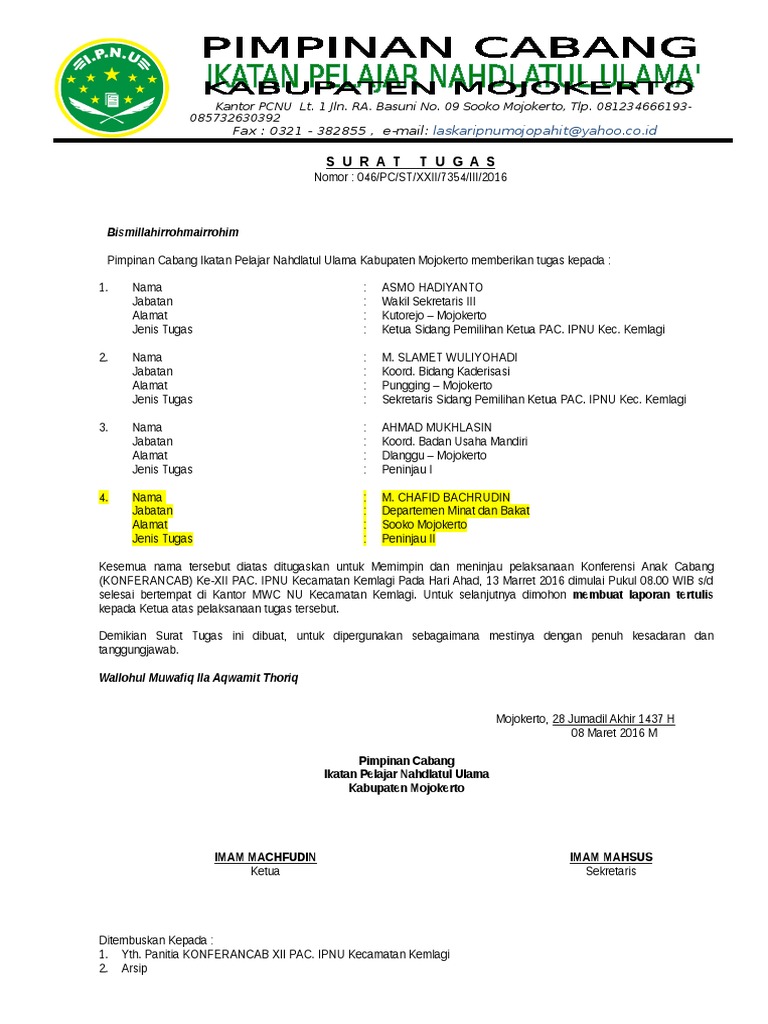 Surat Undangan Konferancab Ipnu Ippnu Pacet