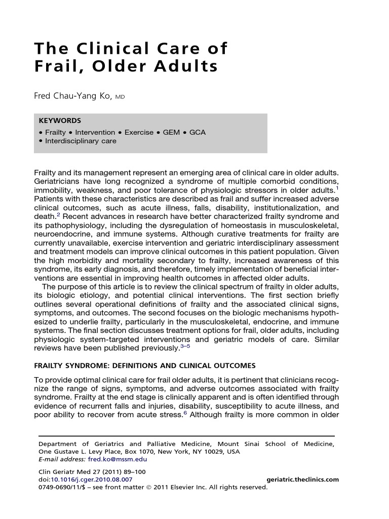 The Clinical Care of Frail, Older Adults: Fred Chau-Yang Ko | PDF ...