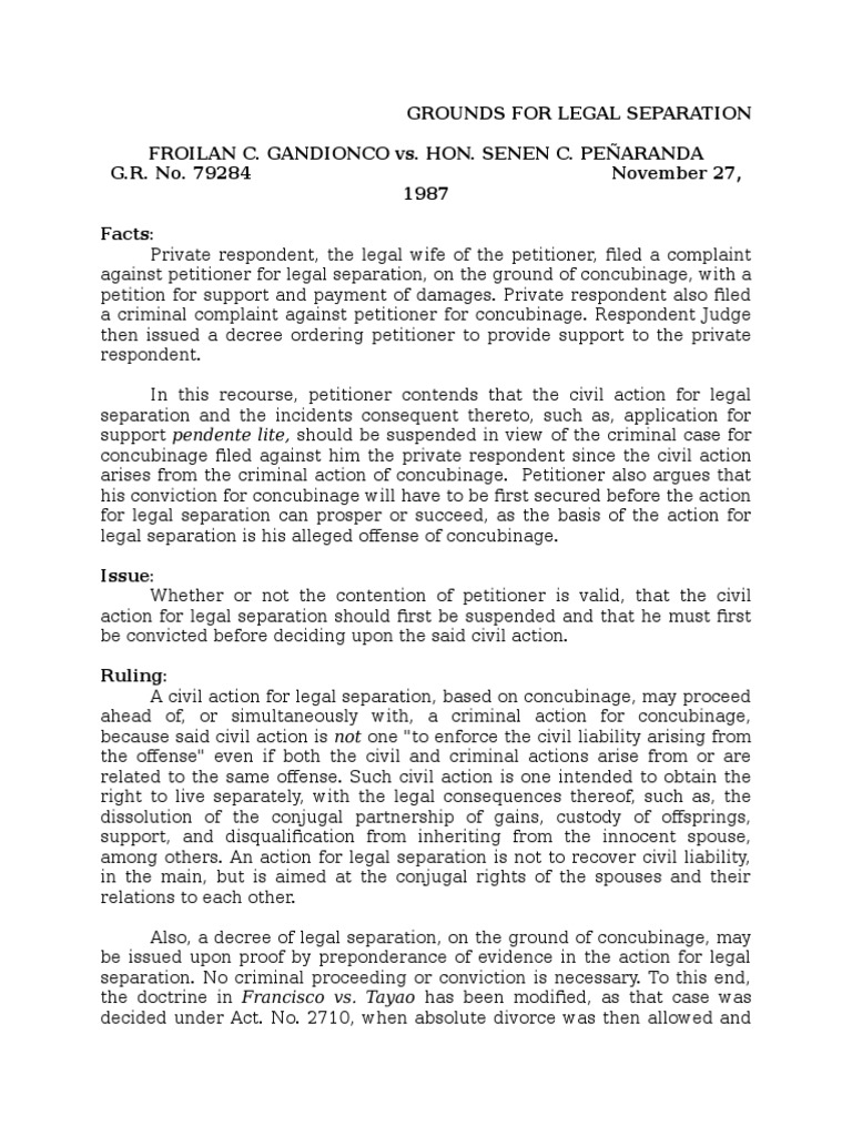 Grounds for Legal Separation Lawsuit Criminal Law