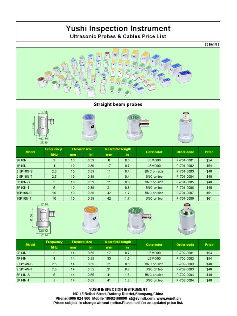 Ultrasonic Probes & Cables Price List - 2 | PDF