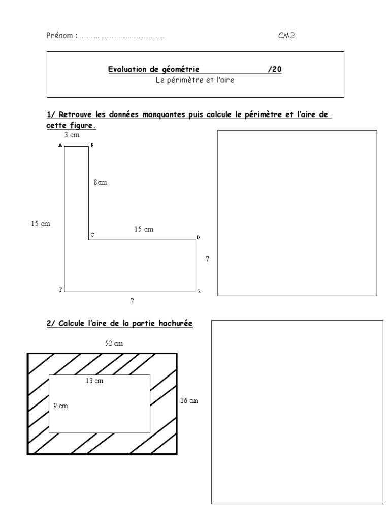 Exercice Périmètre Ce2 à Imprimer Aire Et Périmètre | PDF