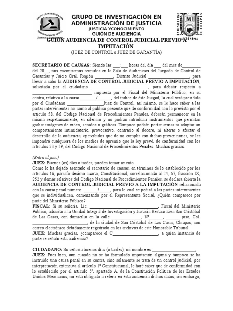 Guion de Audiencia de Control Judicial | PDF | Juez | Detención ...
