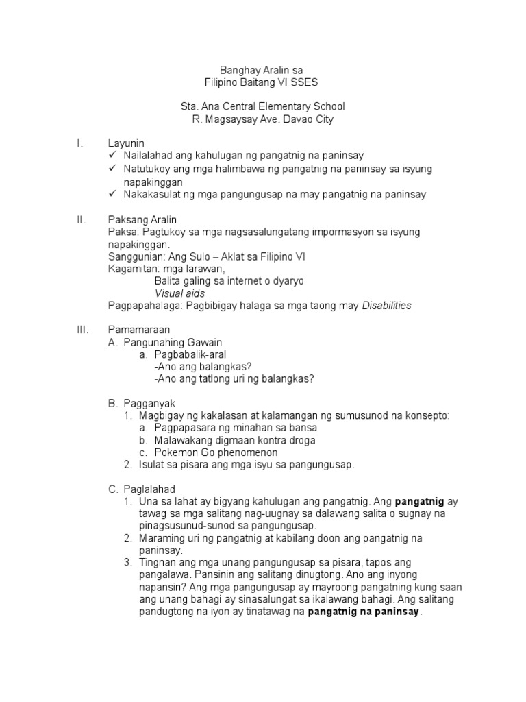 Semi-Detailed Lesson Plan Filipino Vi - 1 and 2