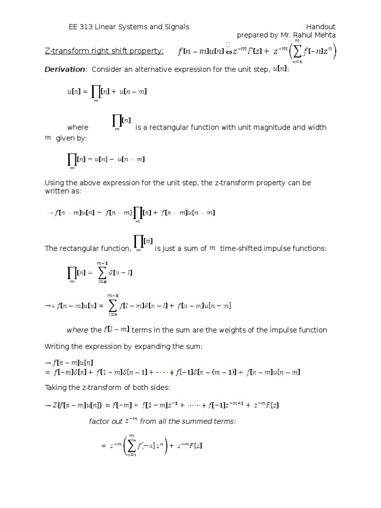 ZTransform Right Shift Property Derivation Consider An Alternative