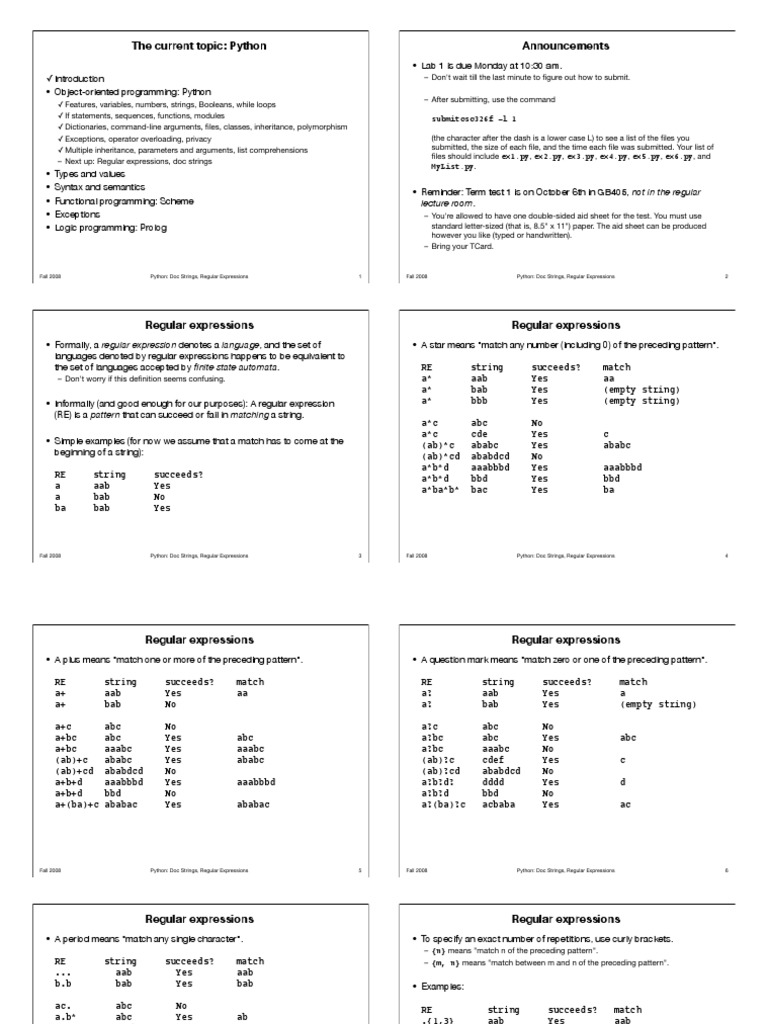 The Current Topic: Python Announcements: Lecture Room | PDF | Regular ...