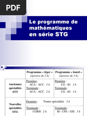 Le Programme De Maths En Stg Concepts Mathematiques Objets Mathematiques