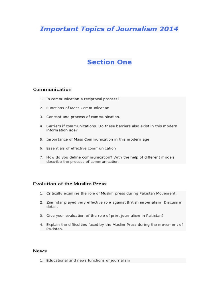 Important Topics of Journalism 2014 Journalism News