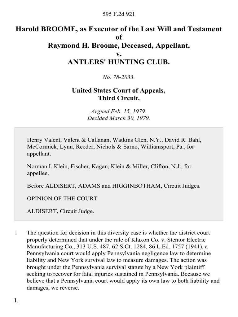 Harold Broome, As of The Last Will and Testament of Raymond H. Broome