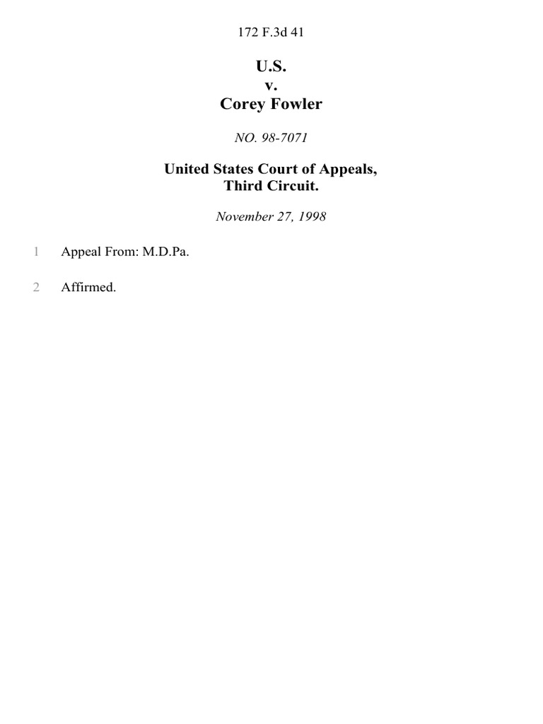 United States v. Corey Fowler, 172 F.3d 41, 3rd Cir. (1998) | PDF ...