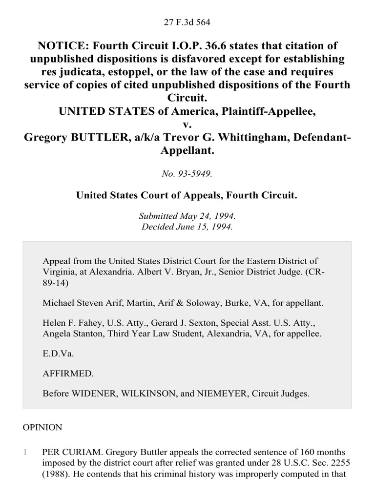 Fourth Circuit Upholds Buttler Sentence | PDF | United States Federal ...