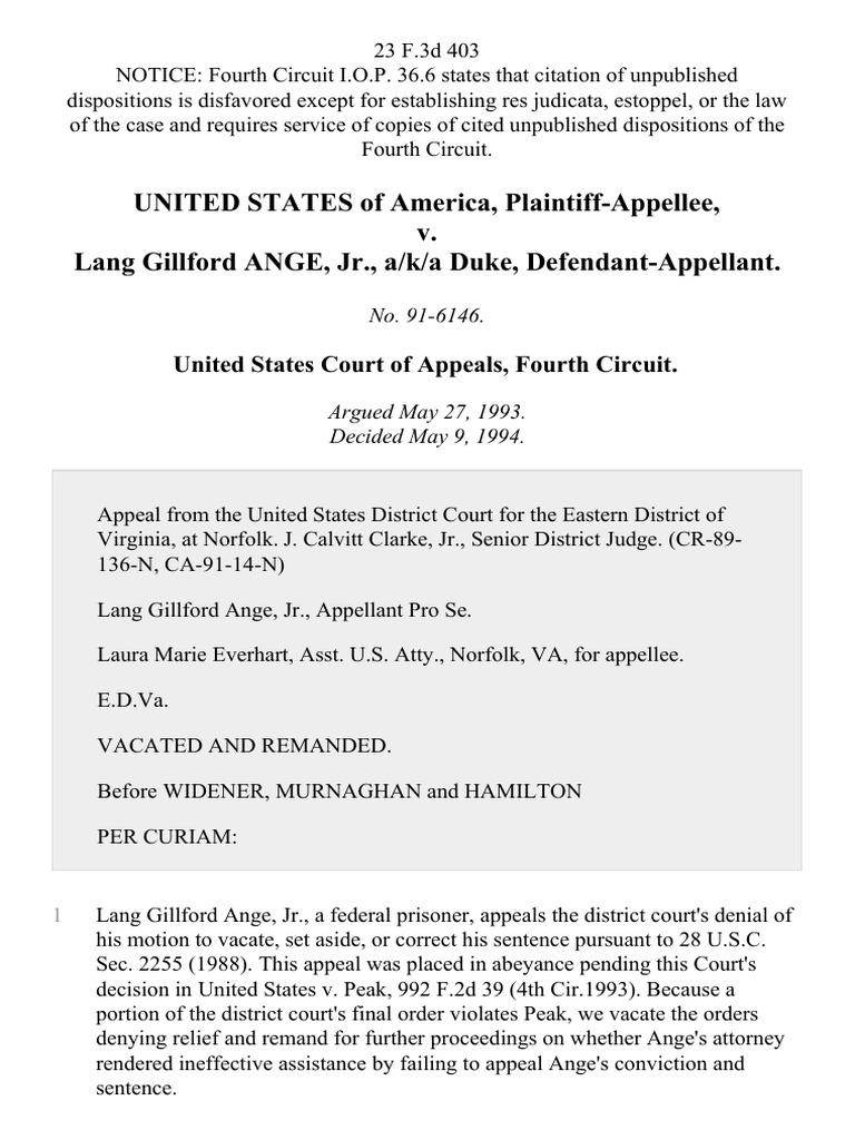 UNITED STATES of America, PlaintiffAppellee, v. Lang Gillford ANGE, JR