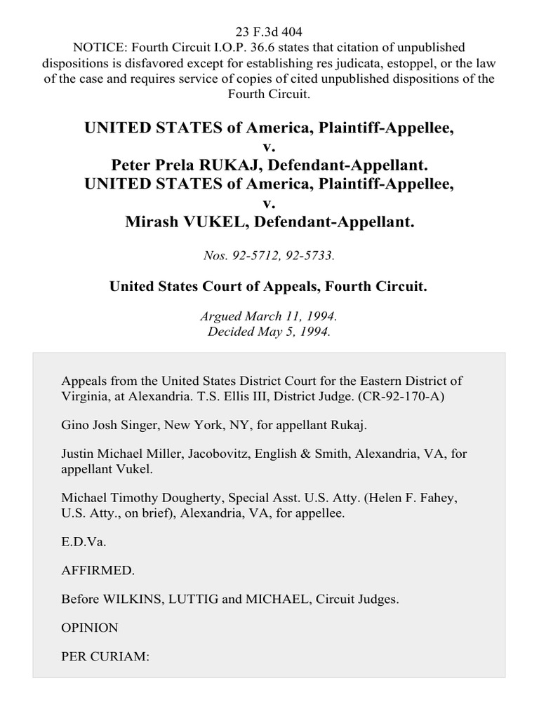 Rukaj and Vukel Drug Conspiracy Appeal | PDF | Fifth Amendment To The ...
