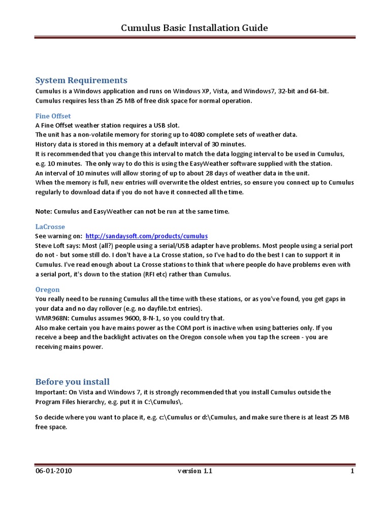 Cumulus Weather Software Installation Guide | PDF | Installation ...