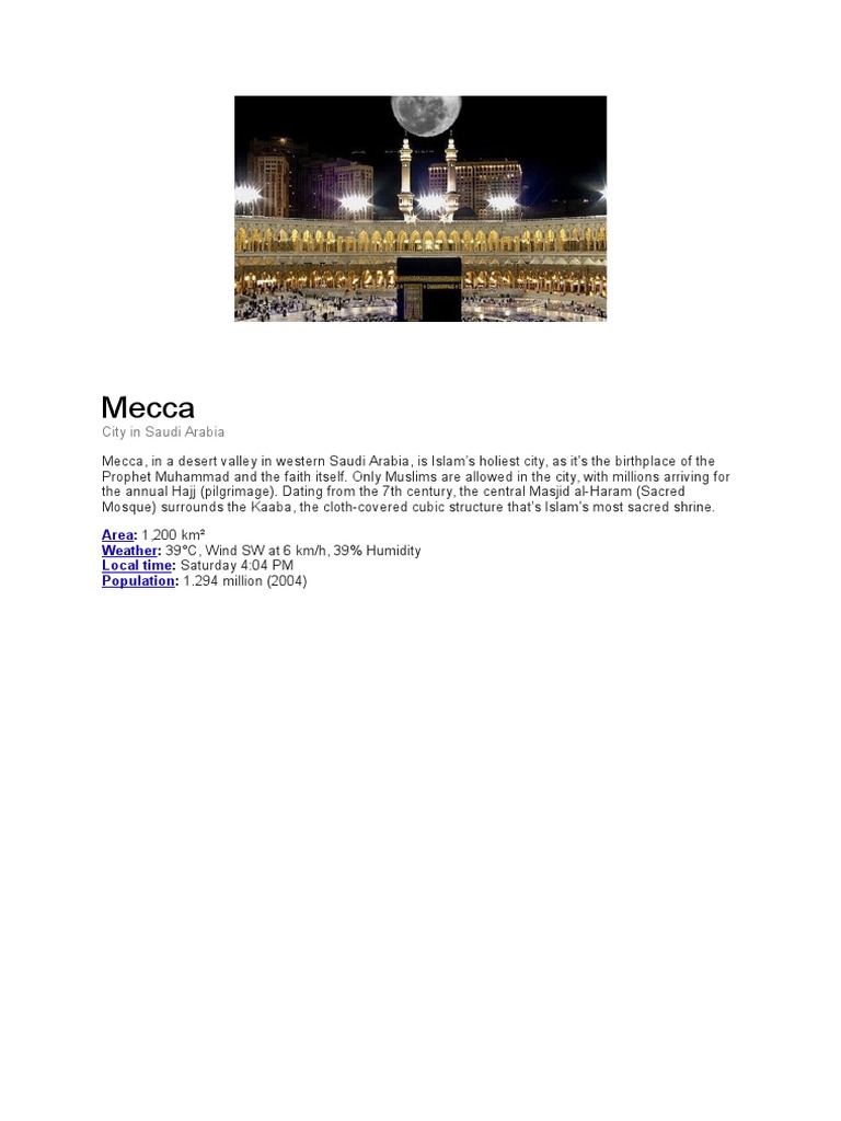 Mecca: City in Saudi Arabia | PDF