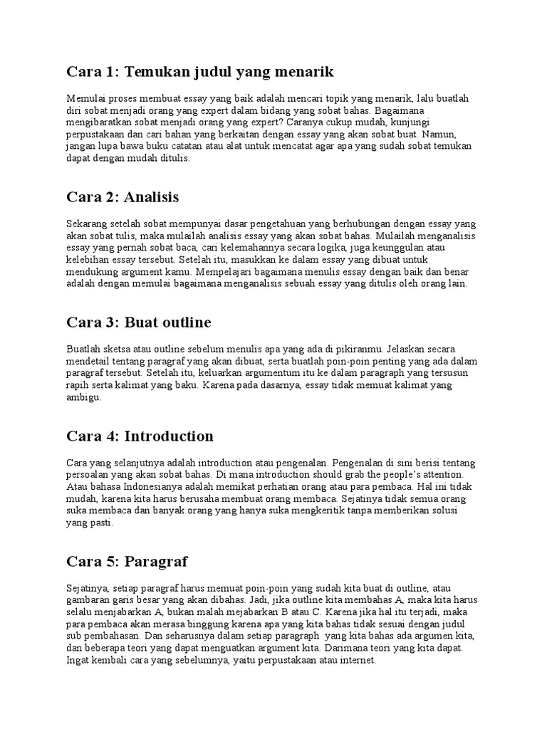 Contoh Essay Yang Baik Dan Benar Goresan - Riset