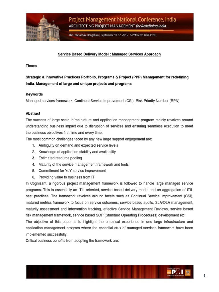 Service Based Delivery Model: Managed Services Approach | PDF | Risk ...