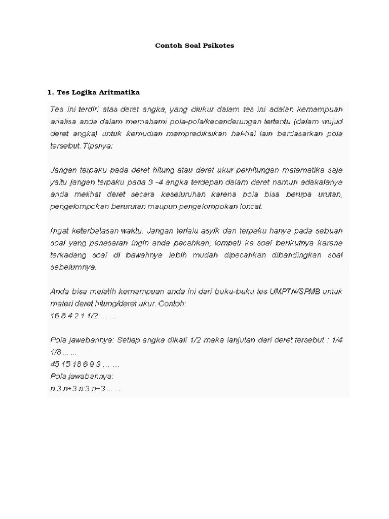 Contoh Soal Psikotes Docx