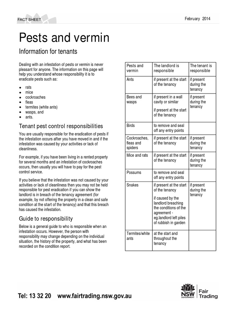 Pests and Vermin Information For Tenants Download Free PDF