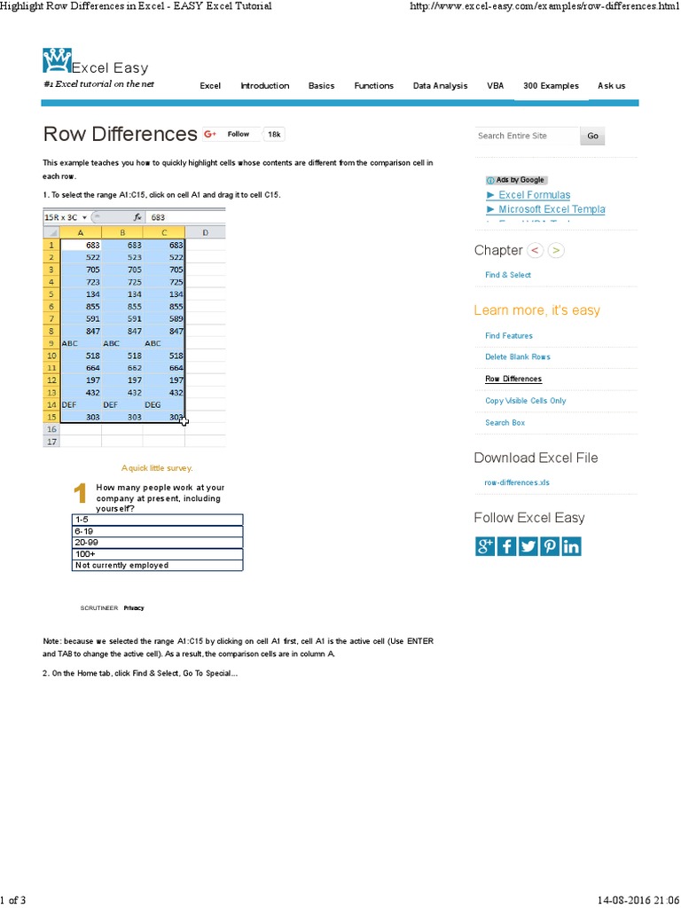 Row Differences: Excel Easy | PDF | Computers