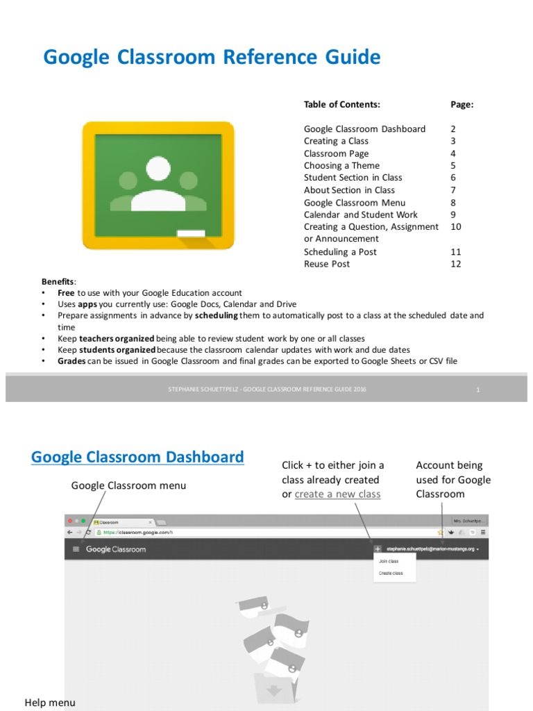 Google Classroom Reference Guide: Table of Contents | PDF | Google ...