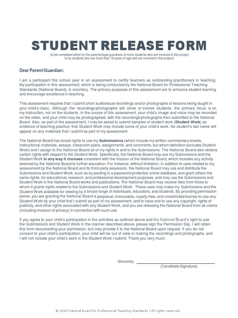Student Release Form English Final | PDF | Educational Assessment ...
