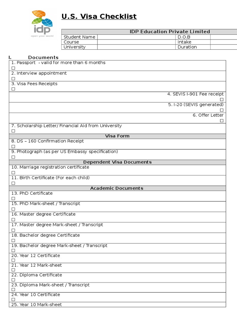 U.S. Visa Application Document Checklist | PDF | Business