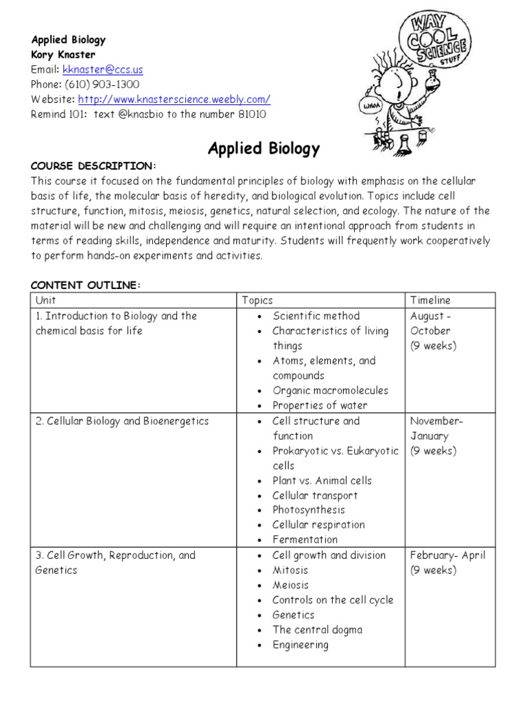 applied biology syllabus Homework Earth & Life Sciences