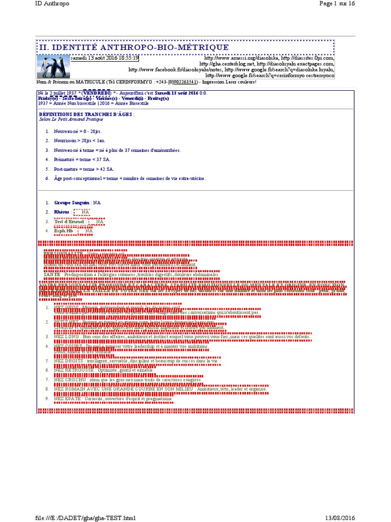 Renseignements Id Et Anthropometriques Pdf Vaccination Grossesse