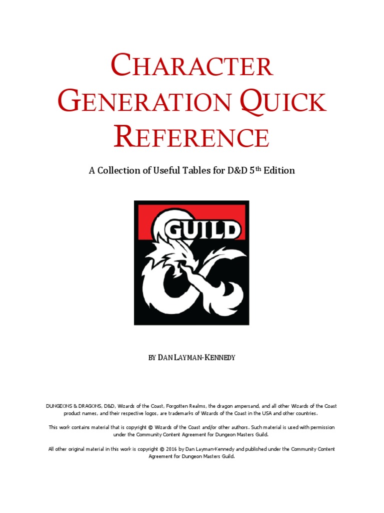 Character Generation Quick Reference | PDF | Dungeons & Dragons | Role ...