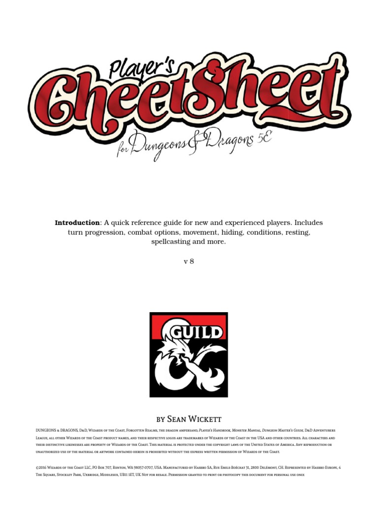 D D Player Cheat Sheet Dmg Pdf Dungeons Dragons Fantasy Role