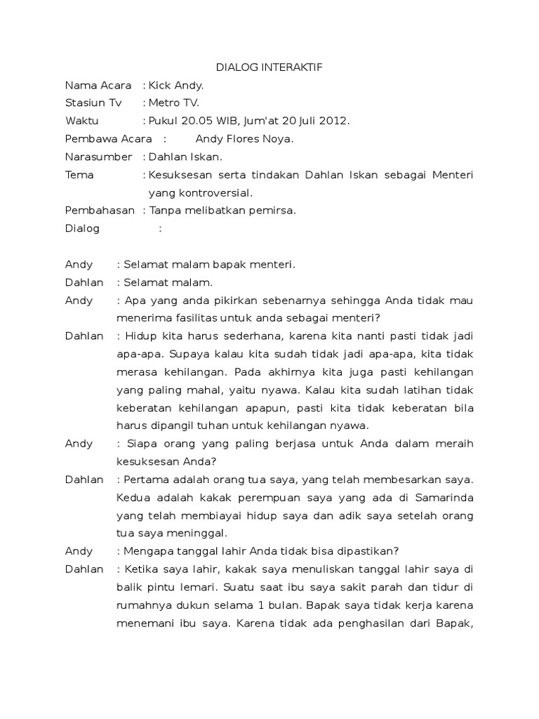 Contoh Dialog Interaktif Metro Tv - Simak Gambar Berikut