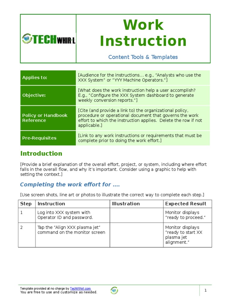 Template Work Instruction Job Aid | PDF