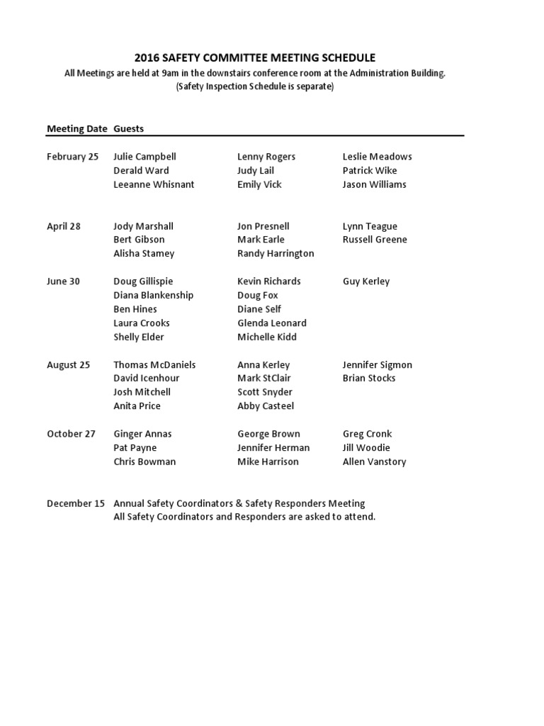 Safety Meeting Schedule PDF